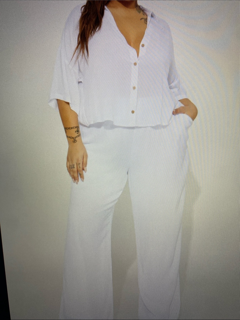 Fashion Nova Greece Fantasy Pant Set with Button-Front Top - White